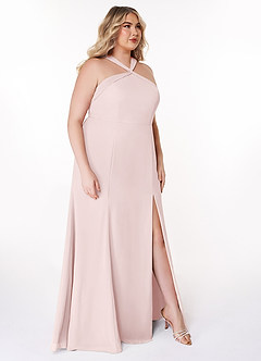 Azazie Rue Brautjungfernkleider A-Linie Halter Chiffon Kleid Zartrosa image10