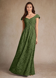 Azazie Myrtle 신부의 어머니 드레스 A라인 주름진 플로럴 번아웃 플로어 길이 드레스 image4