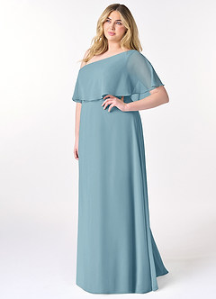 Azazie Lizzy Bridesmaid Dresses Moody Blue A-Line One Shoulder Chiffon Dress image10