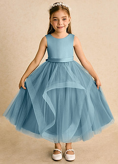 Azazie Vana Blumenmädchenkleider Ballkleid Schleifen Tüll Kleid Stimmungsvolles Blau image6