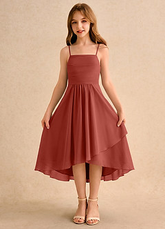 Azazie Twilight Dance Girls Formal Robe Demoiselle D'honneur Fillette Robe Trapèze en Mousseline de soie Plissé Terracotta image5