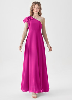 Azazie Arabella Junior Robe Trapèze en Mousseline de soie Rayé Fuchsia image5