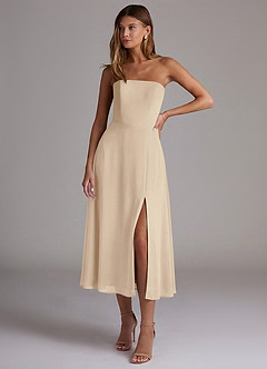 Azazie Wren 신부 들러리 드레스 A라인 스트랩리스 쉬폰 티 길이 드레스 image1