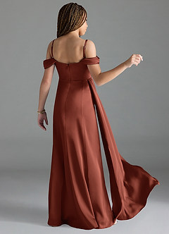Azazie Amyra Junior Auburn Sheath Off the Shoulder Stretch Satin Dress image2
