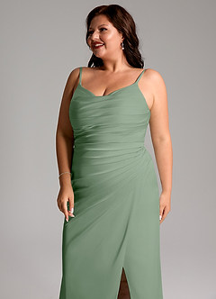 Azazie Deandra Bridesmaid Dresses Matcha Mermaid Pleated Stretch Satin Dress image12