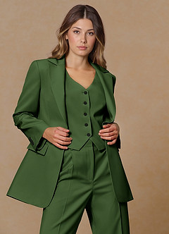 front Rowan Olive Refined Weave Performance 3-Piece Suit