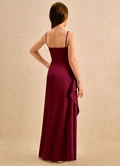 Azazie Cannoli Girls Formal Robe Demoiselle D'honneur Fillette Robe Trapèze en Satin extensible Plissée Bourgogne image2