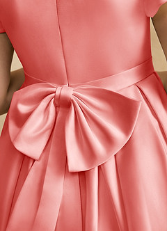 Azazie Pearl Flower Girl Dresses Coral Ball-Gown Pleated Matte Satin Dress image8