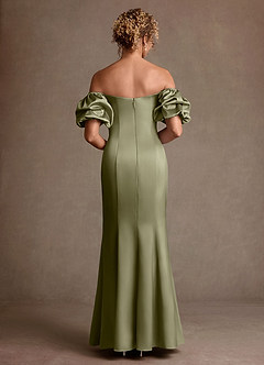 Azazie Redding Mother of the Bride Dresses Pistachio Sheath Ruched Stretch Satin Dress image2
