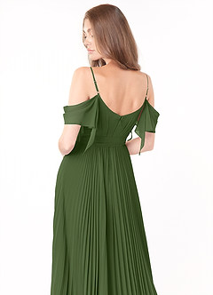 Azazie Lyney Jurken voor bruidsmeisjes Jurk van Chiffon met A-Lijn Off the Shoulder Olijf image5