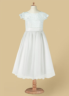 Azazie Vetty Flower Girl Dresses Ivory A-Line Lace Tulle Dress image12