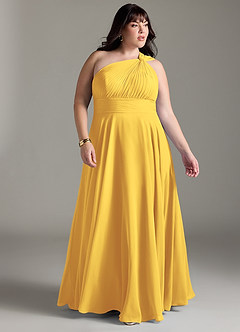 Azazie Charlize Bridesmaid Dresses Marigold A-Line One Shoulder Chiffon Dress image9