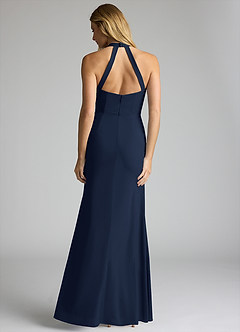 Azazie Galicia Brautjungfernkleider Meerjungfrau-Linie Halter Gefaltet Stretch-Chiffon Kleid Dunkelmarine image4