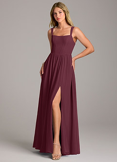 Azazie Rosaline Bridesmaid Dresses Cabernet A-Line Side Slit Chiffon Dress image3