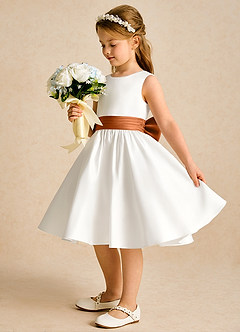 Azazie Sosie Flower Girl Dresses Ivory Copper A-Line Pleated Matte Satin Dress image3
