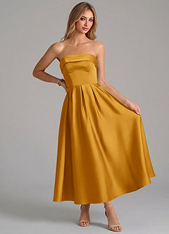 Azazie Lucienne Suknie dla druhen Linia A Pofałdowany Satyna elastyczna Długość kostki Sukienka image5