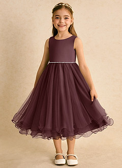 Azazie Lass Robe Demoiselle D'honneur Fillette Robe Trapèze en Tulle Arc Sangria image5