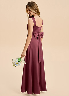 Azazie Kiki Junior Merlot A-Line Bow Stretch Satin Dress image2