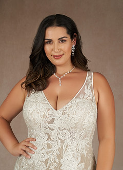Azazie Konstantin Wedding Dresses Diamond White Nude Mermaid Sequins Tulle Dress image9