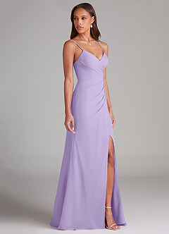 Azazie Maci Robes de demoiselle d'honneur Robe Fourreau en Mousseline de soie Plissée Lilas image4