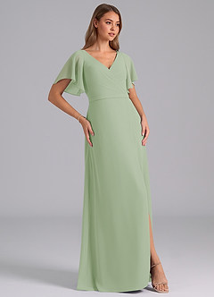 Azazie Ambrosia Bridesmaid Dresses Dusty Sage A-Line Pleated Chiffon Dress image4
