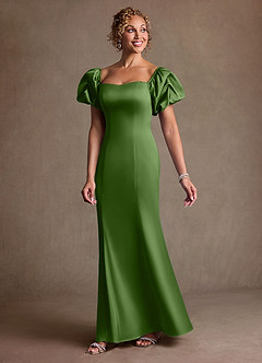 Azazie Redding 신부의 어머니 드레스 쉬스 셔링 스트레치 새틴 플로어 길이 드레스 image3