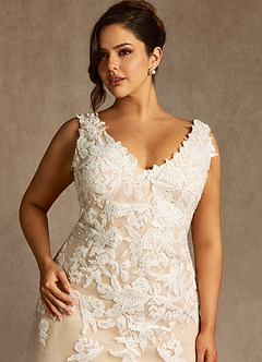 Azazie Bess Wedding Dresses Diamond White Champagne Sheath Sequins Tulle Dress image11