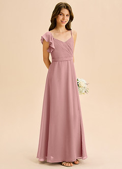 Azazie Kelsea Junior Abito A-Line in Chiffon Increspato Rosa Polverosa image5