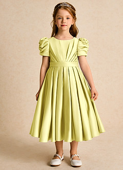 Azazie Miriam Blumenmädchenkleider Ballkleid Plissee Matte Satin Kleid Zitronensorbet image4