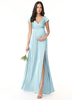 Azazie Allessia Maternity Bridesmaid Dresses A-Line Pleated Stretch Satin Floor-Length Dress image1
