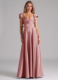 Azazie Leilani Bridesmaid Dresses Dusty Rose A-Line Ruched Stretch Satin Dress image3