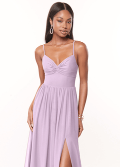 Azazie Zeya Bridesmaid Dresses Frosted Lilac A-Line V-Neck Pleated Chiffon Dress image5