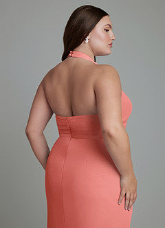 Azazie Jemma Bridesmaid Dresses Salmon Pink Sheath Pleated Chiffon Dress image8