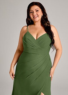 Azazie Maci Bridesmaid Dresses Olive Sheath Pleated Chiffon Dress image12
