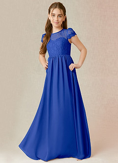 Azazie Delevingne Junior Royal Blue A-Line Lace Chiffon Dress image1