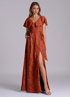 Azazie Lainey Brautjungfernkleider A-Linie mit Taschen Blumen-Burnout Kleid Rotbraun image3