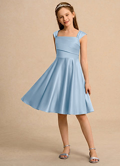 Azazie Budle Flower Girl Dresses Powder Blue A-Line Pleated Matte Satin Dress image3