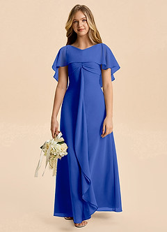 Azazie Selena Junior Royal Blue A-Line Ruched Chiffon Dress image4