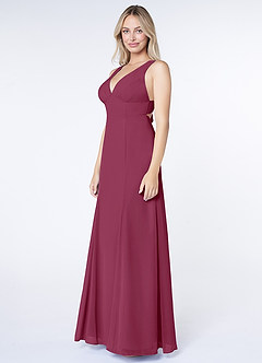 Azazie Christiana Final Sale Mulberry A-Line V-Neck Pleated Chiffon Dress image4