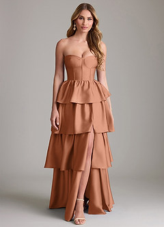 Azazie Faye Bridesmaid Dresses Bronzer A-Line Ruched Stretch Satin Dress image1
