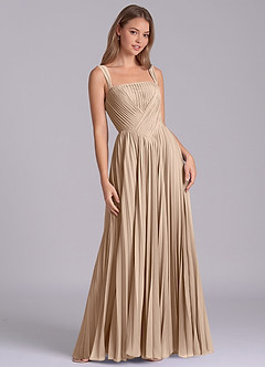 Azazie Mina Jurken voor bruidsmeisjes Jurk van Chiffon met A-Lijn Geplooid Taupe image5