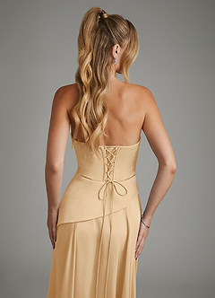 Azazie Gabriela Bridesmaid Dresses Gold A-Line Corset Stretch Satin Dress image9