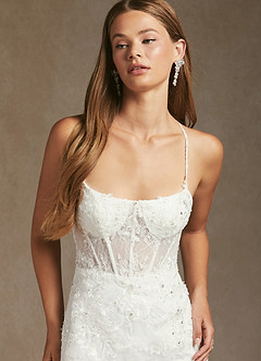 Azazie Bae Hochzeitskleider Meerjungfrau-Linie Pailletten Tüll Kleid Diamantweiß image7
