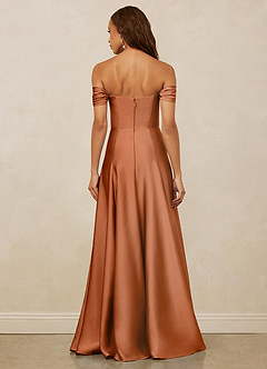 Christian Siriano Bridal for Azazie 1002 Robes de demoiselle d'honneur Robe Trapèze Convertible en Satin extensible Épaule décolletée Cuivre image6