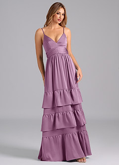 Azazie Nathalia Bridesmaid Dresses Wisteria A-Line Pleated Stretch Satin Dress image1