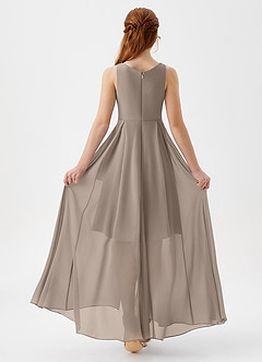 Azazie Lizette Junior Taupe A-Line Pleated Chiffon Dress image5