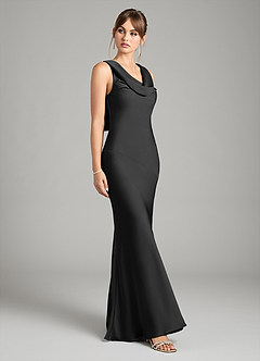 Azazie Rylina Bridesmaid Dresses Black Mermaid Stretch Satin Dress image5
