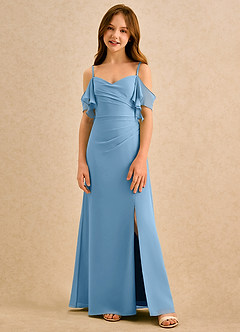 Azazie Pippy Girls Formal vestidos de niña de las flores Vestido de Azul Acero de Gasa de Corte en A con Escote de Corazón image3