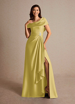 Azazie Branford Abiti per la Madre della Sposa Abito A-Line in Raso Elasticizzato Plissettato Canarino image6