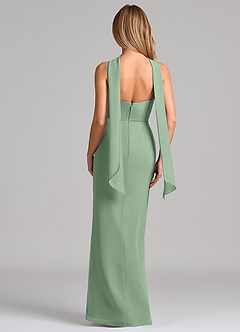 Azazie Calandra At-home Try On Dresses Dusty Sage Sheath Pleated Chiffon Dress image2